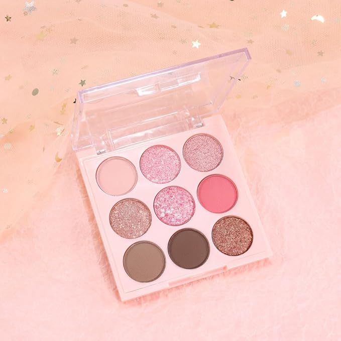 9Colors Eyeshadow Palette, Red Eye Enhancers Magic EyeShadow Palette, Glitter Shimmer Sparkly Eye Shadow Makeup, Velvety Pigmented Creamy Long Lasting Waterproof Naturing-Looking Women Girls