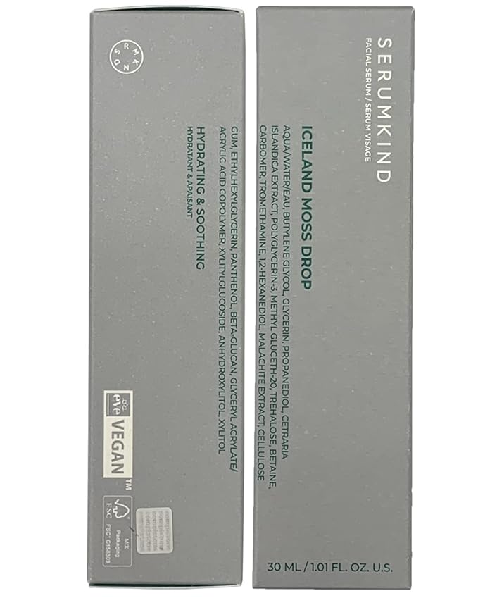 SERUMKIND Iceland Moss Serum - Soothing and Moisturizing Korean Face Serum 1.01 fl.oz. β Malachite, and Beta Glucan β Moisturize Flaky Skin - Vegan, Cruelty-Free, Unscented