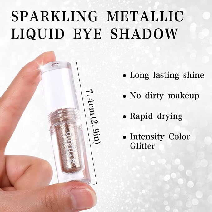 Magnificent Metals Glitter Glow Liquid Eye Shadow Natural Naked Colors, Long Lasting and Quick Drying Formula, Creates High-Impact, Multi-Dimensional Glitter Eye Looks,Talce Free #5