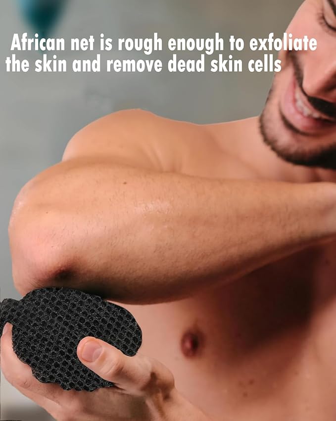 ROTOPATA 6 Pieces African Exfoliating Net Sponge, 33 inch Long Bathing Sponge Shower Body Scrubber Net for Back Skin Smoother, Daily Use (Black/Blue/Brown/Yellow/Pink/Purple)