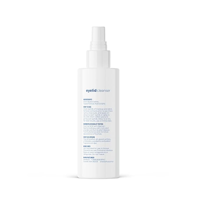 BRIOTECH Eyelid Cleanser, Hypochlorous Acid Spray, Lid & Eyelash Cleanser, Soothe Sensitivities, Calm Redness & Bumps, Support Against Irritation, Hypoallergenic & Vegan, Travel Size 2 Fl oz (1 Pack)