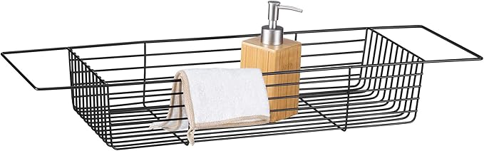 Navaris Wire Bath Tray - Metal Bathtub Caddy Rack - Over Tub Bridge Organizer Storage Shelf - Accessories Holder Basket for Bathtub - Black