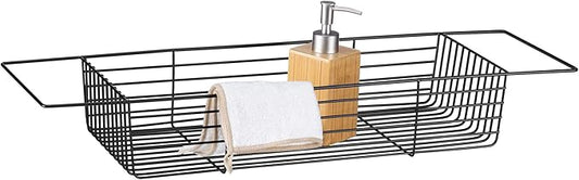 Navaris Wire Bath Tray - Metal Bathtub Caddy Rack - Over Tub Bridge Organizer Storage Shelf - Accessories Holder Basket for Bathtub - Black
