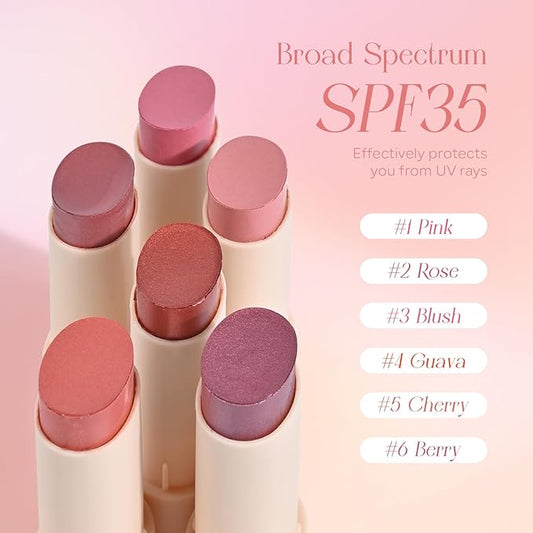 Mineral Color Balm, SPF 35 Multi Color Stick for Lips, Cheeks& Eyes, Blendable Creamy Lightweight Formula, Buildable Shimmer Finish, Multiuse Makeup Stick, Pink