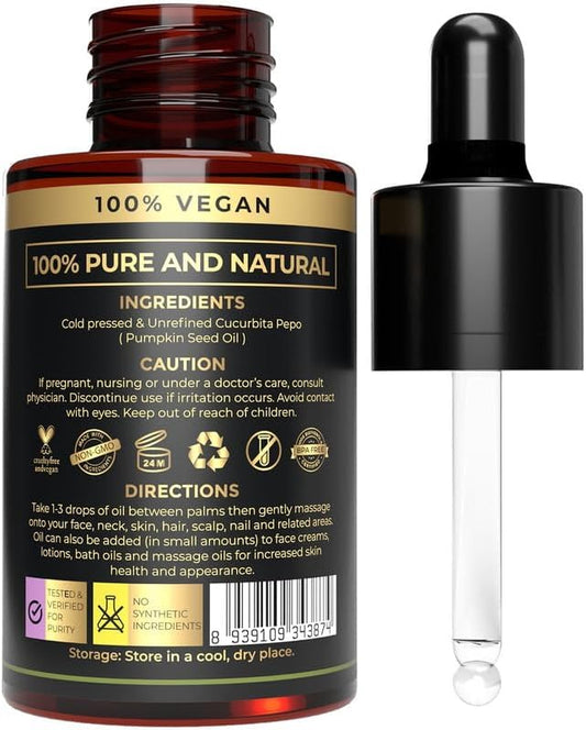 100% Plant Based Organic Pumpkin Seed Oil for Hair Growth - Pure, Cold-Pressed, Nutrient-Rich Pumpkin Oil for Stronger, Fuller Hair | Rich in Vitamins & Minerals - Multi-Purpose Use for Beauty
