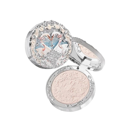 Flower Knows Strawberry Rococo Embossed Blush;Translucent Matte Finish;Buildable & Blendable Powder Blush for cheeks,Pressed Setting Powder,Natural Flush for All Skin Tones(01 Niveous Swan,5g)