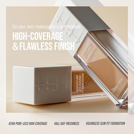 Signature Fit Cover Foundation - Blemish Cover, Full Coverage, Matte & Poreless Finish, Long-lasting & Lightweight, Korean Makeup, 1.02 Fl Oz (W01 Vanilla, 1.02 Fl Oz)