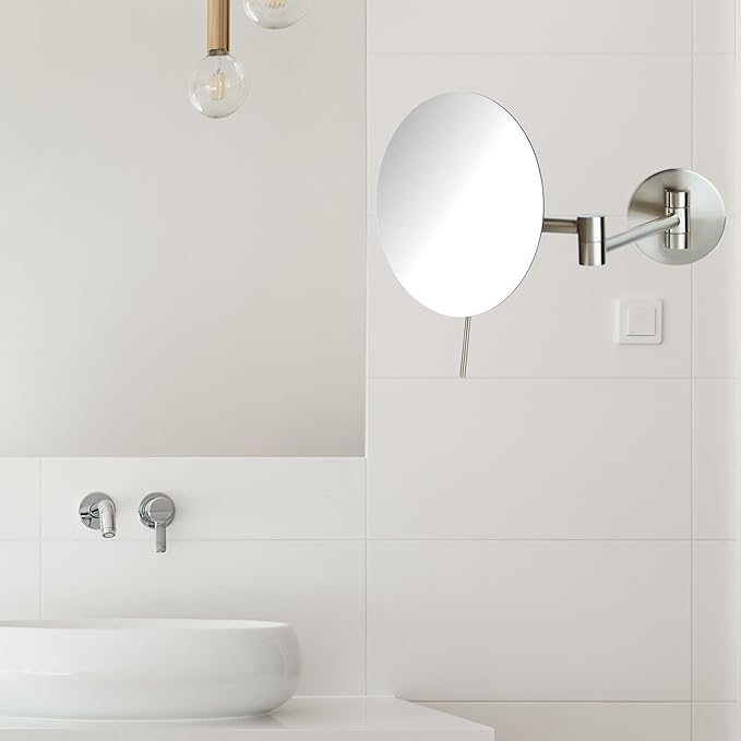 Sharper Image Jerdon 7.75-Inch Wall Mount Mirror - Makeup Mirror with 5X Magnification & 14-inch Wall Extension - Nickel Finish Round Personal Mirror - Model JRT685N