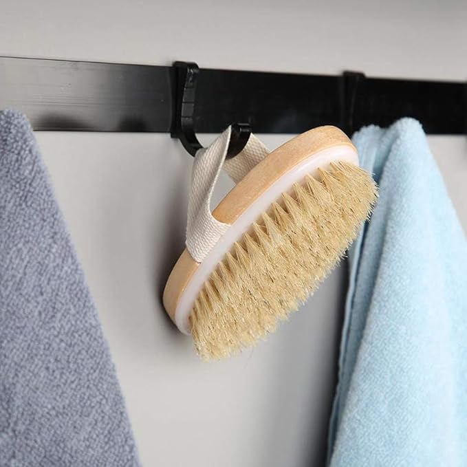 Dry Brushing Body Brush, Natural Bristle Dry Skin Exfoliating Brush Body Scrub for Beautiful Skin, Cellulite Treatment, Lymphatic Drainage, Soften Skin, Blood Circulation Improvement, Medium Strength