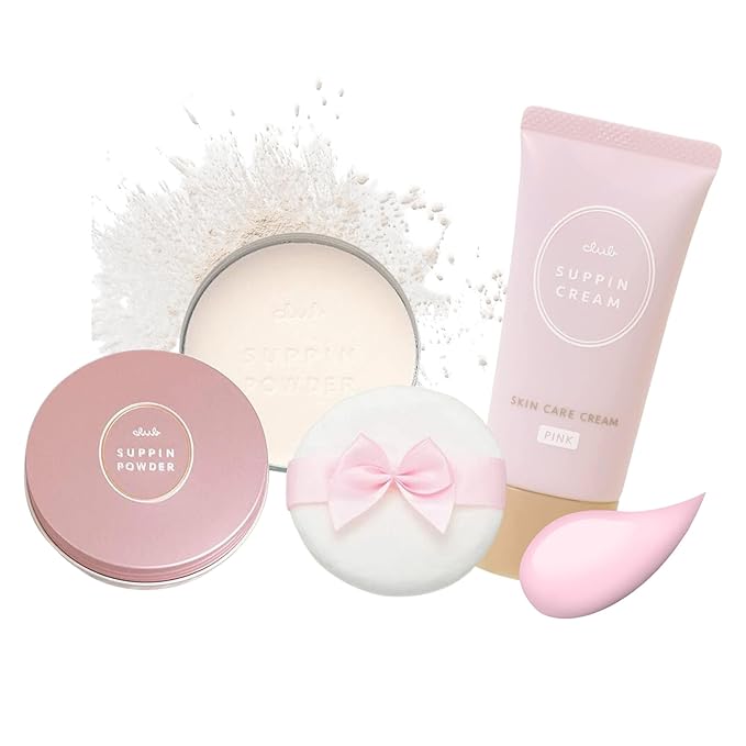 Suppin Setting Powder & Hydrating BB Cream, Pressed Powder with Skin-Smoothing Amino Acid 0.87 Fl Oz+ Lightweight Makeup Foundation Moisturizer Cream with Botanical Extract Formula 1.06 Oz