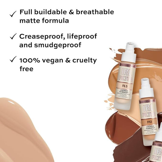 Revolution, IRL Filter Longwear Foundation, Soft & Breathable Formula, Medium to Full Coverage, Matte Finish, F10, 0.7 fl oz