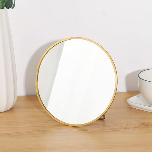 LONGSHENG - SINCE 2001 - Gold Vanity Makeup Mirror Table Desk Countertop Mirror Bathroom Shaving Make Up Mirror Home Decor-Round