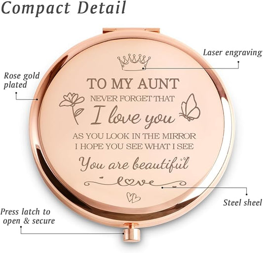 Aunt Gifts from Niece Nephew, Personalized Compact Mirrors, Unique Mothers Day Birthday Gifts for Aunt Auntie