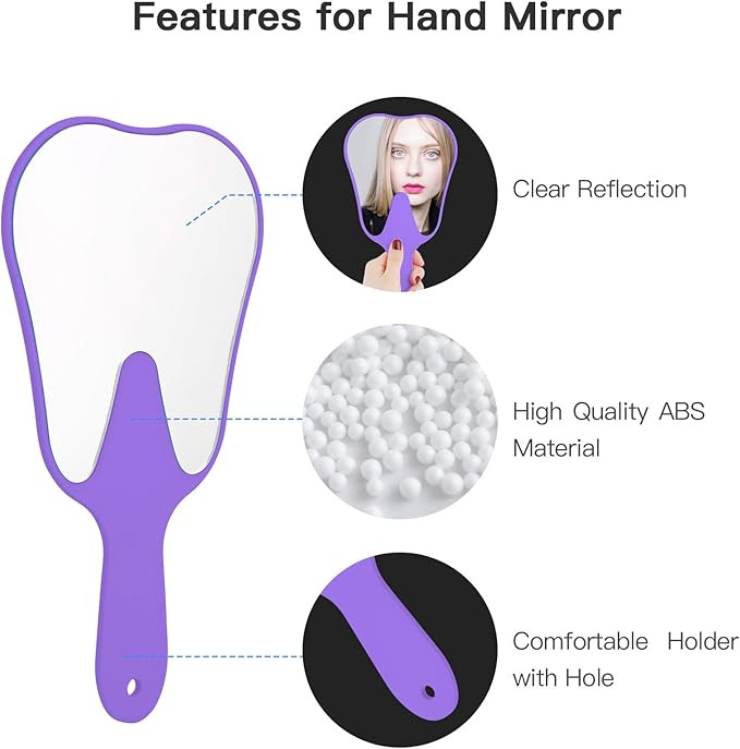 Annhua Tooth Shaped Mirror Hand Held Face Mirror Cute, Handheld Mirrors with Handle Purple Small Makeup Shower Mirror, Used for Salon|Barber|Dentist Clinic|Hairdressing