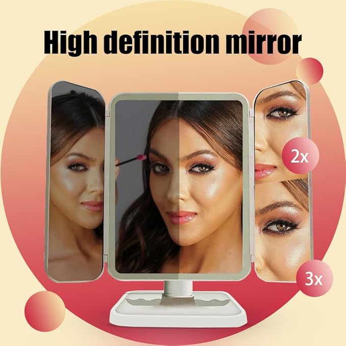 Smart Touch Control Makeup Mirror with 1X/2X/3X Magnification & 270° Rotation - 52 LED Vanity Mirror with 3 Lighting Modes, 95% Daylight Accuracy, USB Charging, Foldable Design for Travel & Home Use
