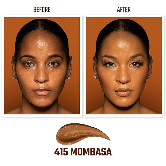 Juvia's Place I Am Magic Natural Radiance Foundation - 415Mombasa - Full Coverage Liquid Foundation Makeup for Dry, Mature, Aging, and Combination Skin - Lightweight Longwear Base with Radiant Finish