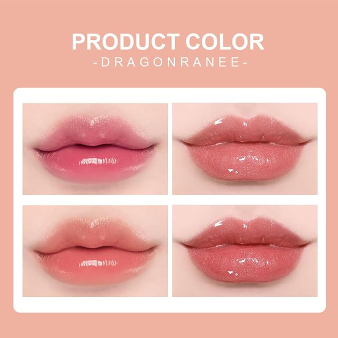 10 Colors Lip Tint Stain Set with Natural Fruits Design, Pearly Lustre Finish, Korean Plumping Lip Gloss Watery Lip Stain (Cartoon Box)