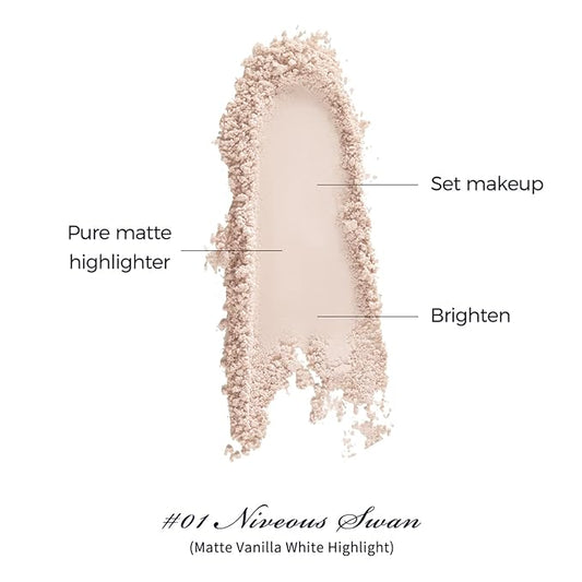 Flower Knows Strawberry Rococo Embossed Blush;Translucent Matte Finish;Buildable & Blendable Powder Blush for cheeks,Pressed Setting Powder,Natural Flush for All Skin Tones(01 Niveous Swan,5g)