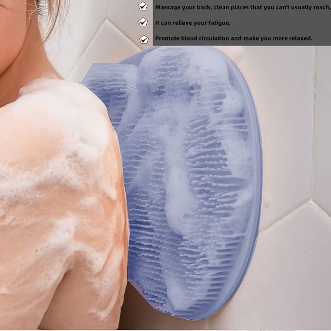 YVPSI Shower Foot & Back Scrubber, Wall Mounted Massage Pad, Silicone Bath Massage Cushion Brush with Suction Cups for Body Scrubber Improve Foot Circulation & Soothes Tired Feet (Blue)