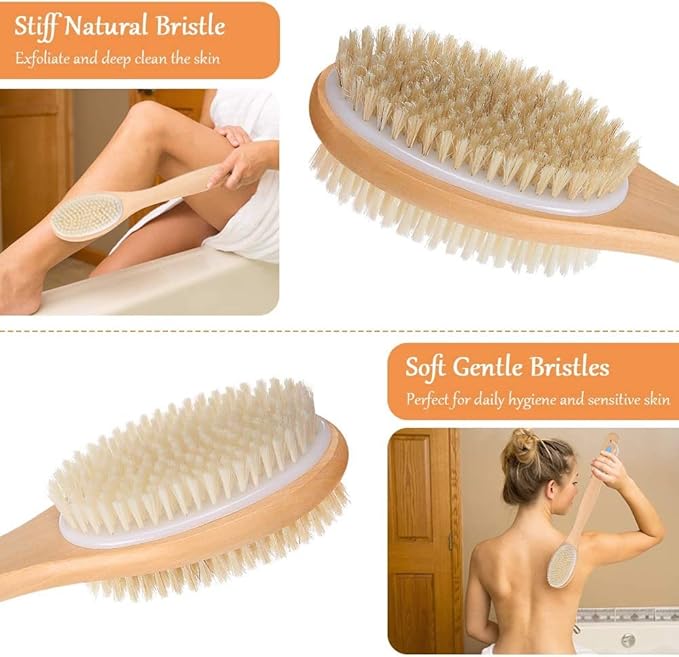 Body Brush Back Scrubber for Shower Exfoliating Body Scrubber with Soft and Stiff Bristles Shower Foot Scrubber Shower Loofah with Long Handle for Wet or Dry Brushing Exfoliating Massage