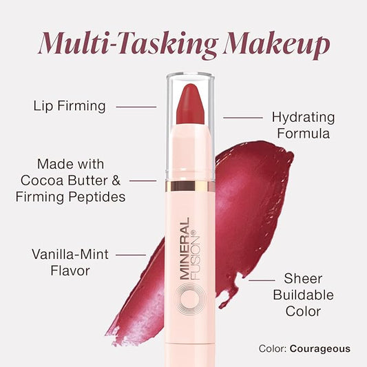 Mineral Fusion NEW Sheer Moisture Lip Tint, Buildable Lip Color, Hydrating Lip Balm with Jojoba Oil, Shea Butter & More, Hydrates & Nourishes, FD&C Dye-Free & Hypoallergenic, Courageous, Cherry-Red