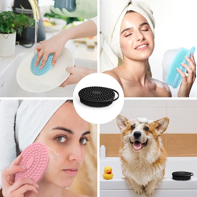6 Pack Silicone Exfoliating Loofah Body Scrubber - Fit for All Skin Types, Clean and Sanitary