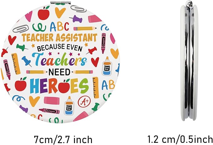 CHOORO Teaching Gifts Teacher Assistant Because Even Teachers Need Heroes Pocket Mirror Teacher Week Gifts (Teacher Assistant M)
