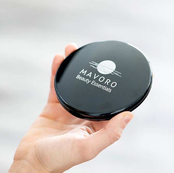 Magnifying Compact Mirror for Purses, 1x/10x Magnification – Double Sided Travel Makeup Mirror, 4 Inch Small Pocket or Purse Mirror. Distortion Free Folding Portable Compact Mirrors (Black)