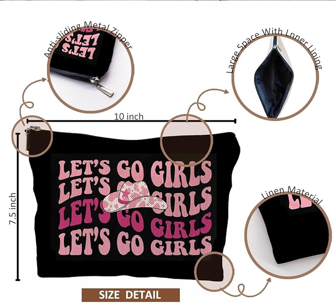 Let's Go Girls Western Makeup Bag, Hot Pink Preppy Makeup Bag, Bachelorette Party Gifts, Preppy Gifts for Women, Cowgirl Gifts, Western Gifts for Women, Western Stuff