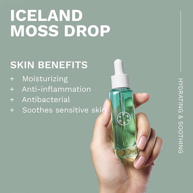 SERUMKIND Iceland Moss Serum - Soothing and Moisturizing Korean Face Serum 1.01 fl.oz. β Malachite, and Beta Glucan β Moisturize Flaky Skin - Vegan, Cruelty-Free, Unscented