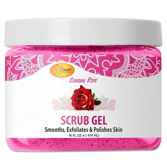 SPA REDI β Exfoliating Scrub Pumice Gel, Sensual Rose, 16 oz - Manicure, Pedicure and Body Exfoliator Infused with Hyaluronic Acid, Amino Acids, Panthenol and Comfrey Extract