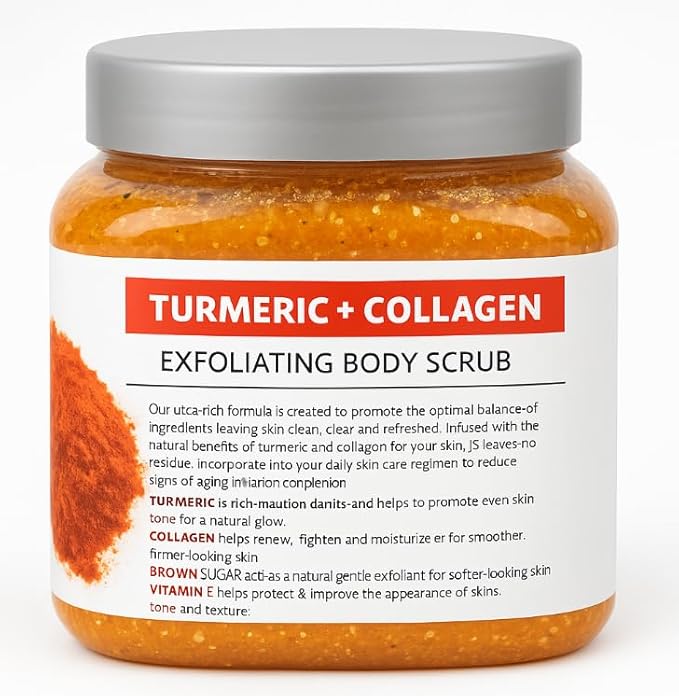 Turmeric & Collagen Body Scrub with Brown Sugar & Vitamin E β Exfoliating Scrub for Glowing Skin β Deep Cleansing, Polishing & Softening Formula β Natural Skincare for Body & Face (21 oz, Turmeric)