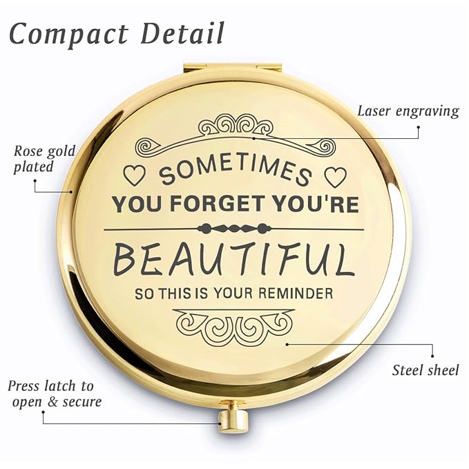 Personalized Gifts for Women Girls, Inspirational Compact Mirror, 2025 Graduation Gifts for Her, Unique Mothers Day Birthday Gift for Mom Wife Sister Daughter Niece Friend Granddaughter Grandma Aunt