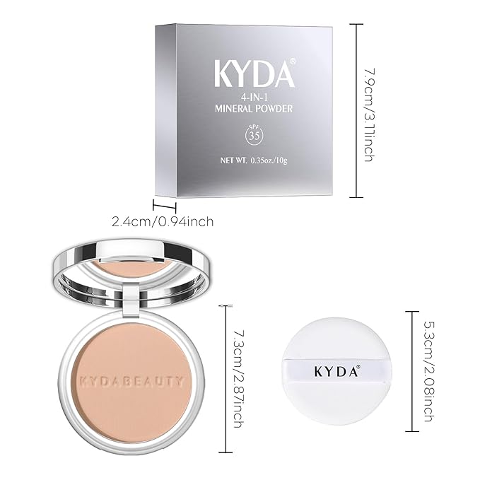 KYDA Mineral Powder, 4-in-1 Pressed Mineral Powder Foundation, SPF 35, Matte Pressed Foundation with Concealer and Setting Makeup, Lightweight Flawless Coverage, MEDIUM
