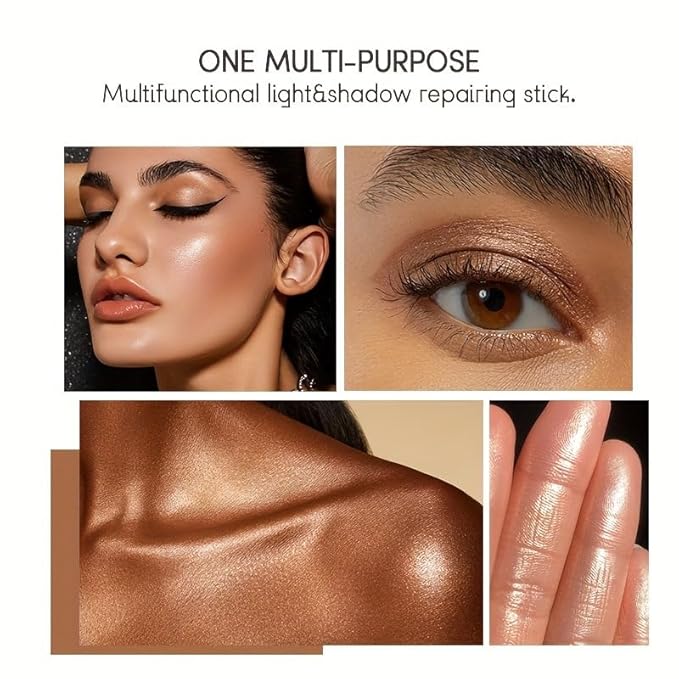 Radiant Glow & Defined Contours: 2-in-1 Highlight & Contour Stick - Trio Shades for Flawless Skin Match, Effortless Beauty in a Swipe!