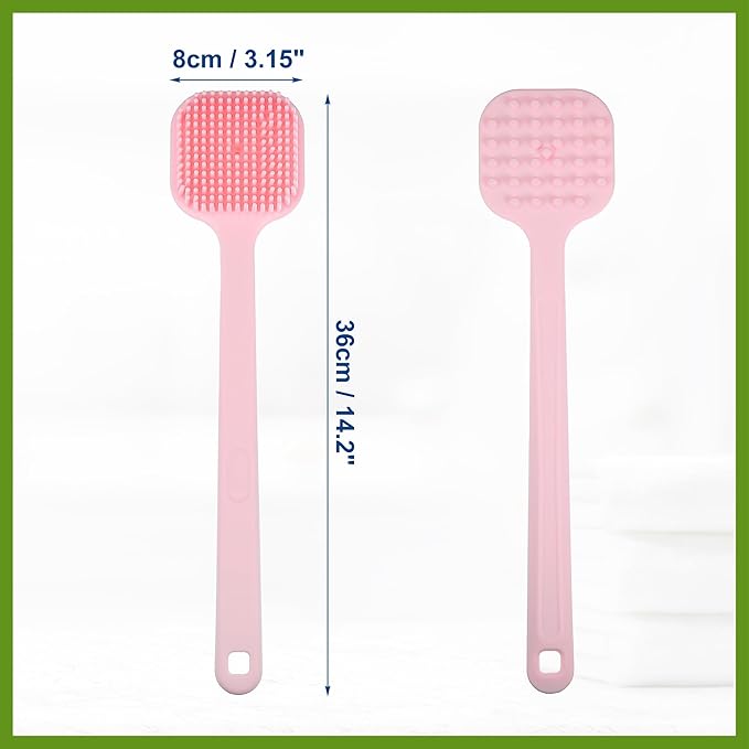 Soft Silicone Bath Brush, Non-Slip Back Scrubber Shower with Long Handle for Men and Women, Pink Beauty