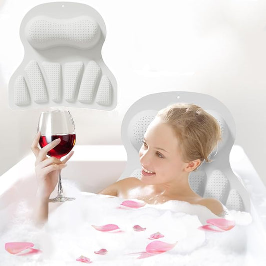 Bath Silicone Pillow Luxury Bathtub Pillow with Non-Slip Suction Cup (White)