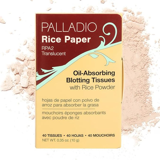 Palladio Rice Paper Facial Tissues for Oily Skin, Face Blotting Sheets Made from Natural Rice, Oil Absorbing Paper with Rice Powder, 2 Sided, Instant Results, Translucent, 40 Count, Pack of 6