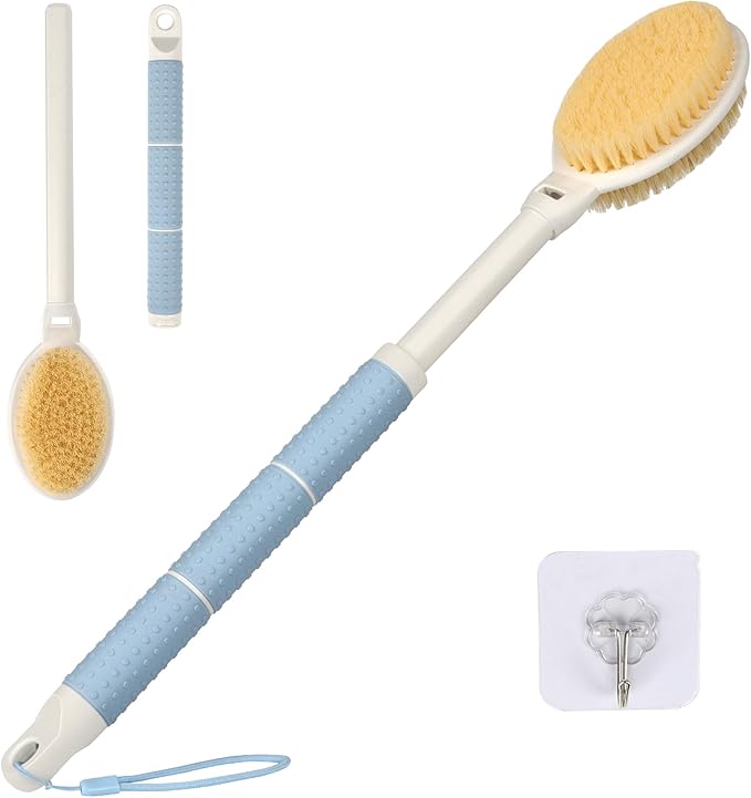 New Upgrade Back Scrubber for Shower, Adjustable 15.7'' to 24'' Long Handle Shower Brush for Body Yintuzi Double Sided Back Shower Scrubber Exfoliation and Massage Suitable for Wet or Dry Brushing