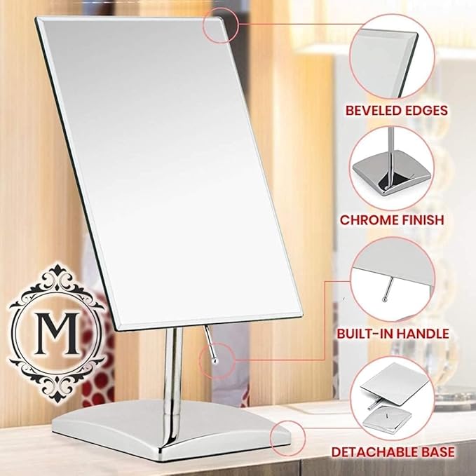 MIRRORVANA Large Table Desk Mirror with Stand for Office Desktop, Makeup Vanity and Bathroom Countertop - Personal Adjustable Face Mirror - 9.8" x 7"