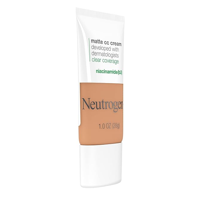 Neutrogena Clear Coverage Flawless Matte CC Cream, Full-Coverage Color Correcting Cream Face Makeup with Niacinamide (b3), Hypoallergenic, Oil Free & Fragrance Free, Golden Ecru, 1 oz