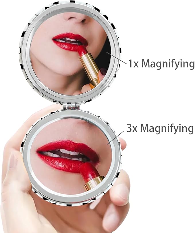 Cheap Small Compact Mirror, Round 2.8” Metal Frame PU ClothLines Style Double Sided Mini Magnifying 1X/3X Mirror for Purse Compact Travel Mirror (ClothLines03)