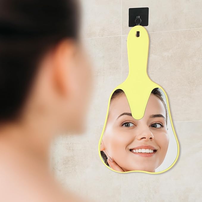 Annhua Hand Mirrors with Handle Tooth-Shape Dental Mirror Tool Face Mirror Yellow, Hand Held Travel Mirror Small and Cute, Used for Oral Clinic, Salon, Barber and Hairdressing