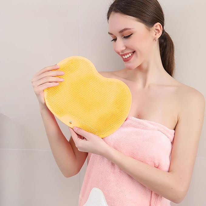 YVPSI Shower Foot & Back Scrubber, Wall Mounted Massage Pad, Silicone Bath Massage Cushion Brush with Suction Cups for Body Scrubber Improve Foot Circulation & Soothes Tired Feet (Blue+Yellow)
