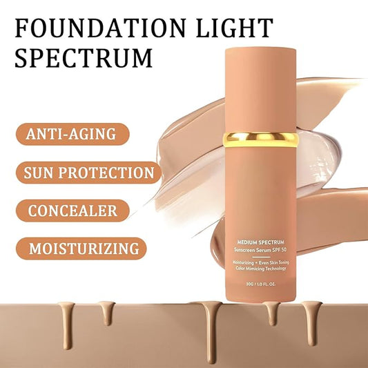 Foundation 4 in 1 - Medium Spectrum with SPF 50+ Inspired, Hydrating Color Changing Foundation Makeup Liquid - Longwearing & Waterproof for Sport, Dancing (Natural Color)