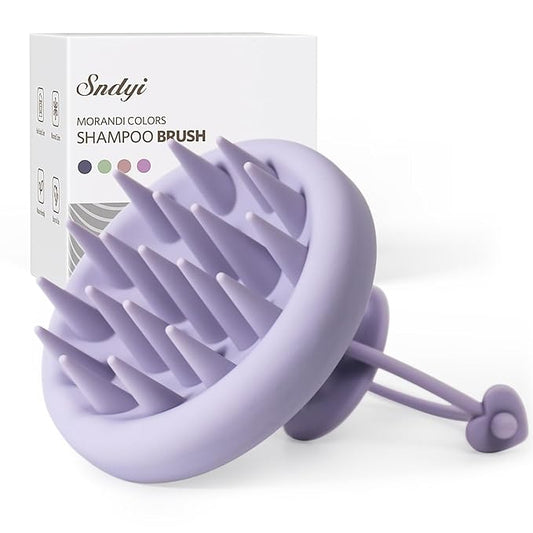 Sndyi Silicone Scalp Massager Shampoo Brush, Hair Scrubber with Soft Silicone Bristles, Scalp Scrubber/Exfoliator for Dandruff Removal, Wet Dry Scalp Brush for Hair Growth & Scalp Care, Gray Purple