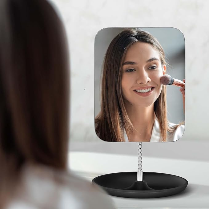 LFOYOU Table Vanity Mirror with Stand - Makeup Mirror for Desk - Adjustable Flexible Gooseneck, 360Β°Rotation Folding Portable Bathroom Shaving Cosmetic Mirror Square