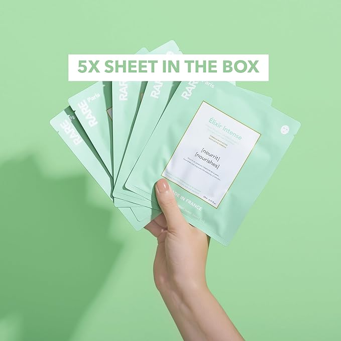 Élixir Intense - Nourishing Facial Sheet Mask - Hydrating & Brightening - With Hyaluronic Acid & Squalene - Nourishing, Firming & Revitalizing - Multi-Active Serum Formula - 5 Pack