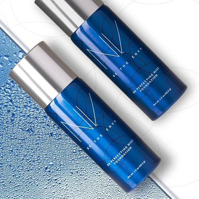 NV BB Perfecting Mist Foundation Buildable Coverage Professional Airbrush Makeup with Plant-based Stem Cell Polypeptides, Vitamins A, D, E and Aloe, 1.5 ounces, Warm Beige