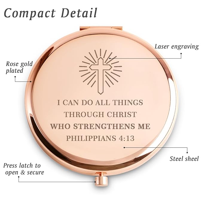Inspirational Gifts for Women Girls, Christian Compact Mirror, 2025 Graduation Gifts for Her, Personalized Mothers Day Birthday Gift for Mom Wife Sister Daughter Niece Friends Granddaughter Grandma